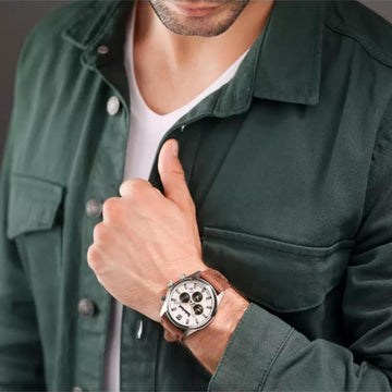 Αντρικό ρολόι Timberland Northbridge TDWGF0009604 χρονογράφος με καφέ δερμάτινο λουράκι και μπεζ καντράν διαμέτρου 45mm.